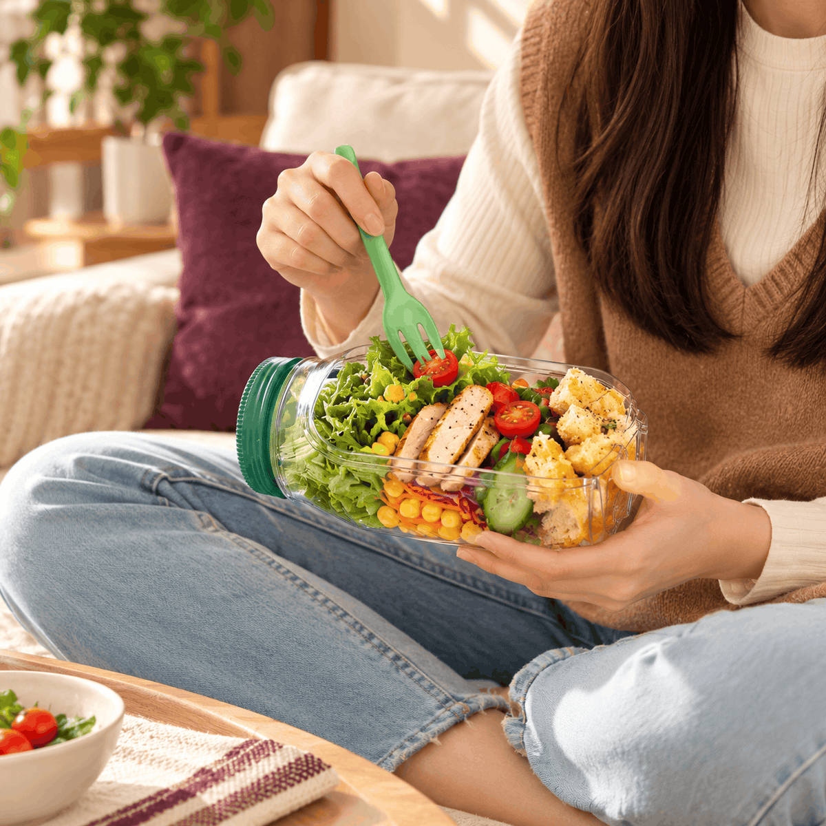Portable Salad & Meal Prep Jar with Dressing Cup