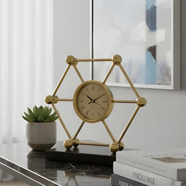Hexagon Mantel Marble Clock Elegant Decorative Table Clock