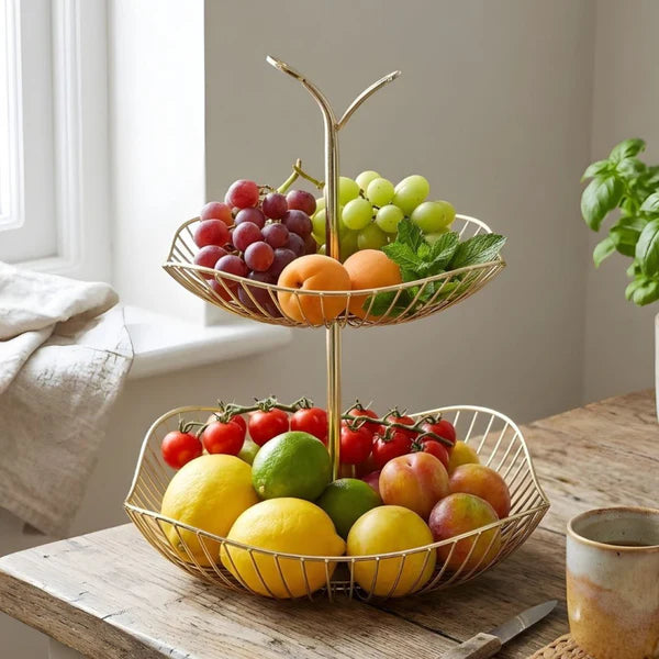 Golden Fruit Basket Decorative Metal Fruit Storage Basket