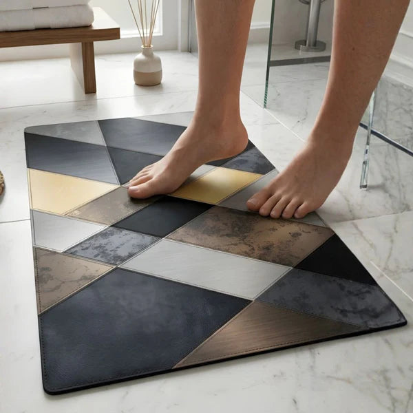 Modern Geometric Nappa Leather Bath Mat Non Slip Rubber Mat