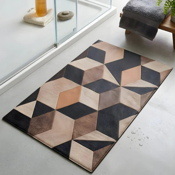 3D Illusion Geometric Cube Nappa Leather Bath Mat