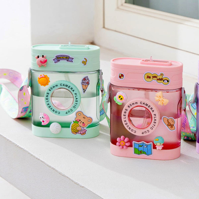 Cute Camera Water Bottle with Straw Leakproof Drinking Bottle