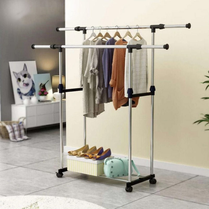 Double Pole Cloth Rail with Wheels