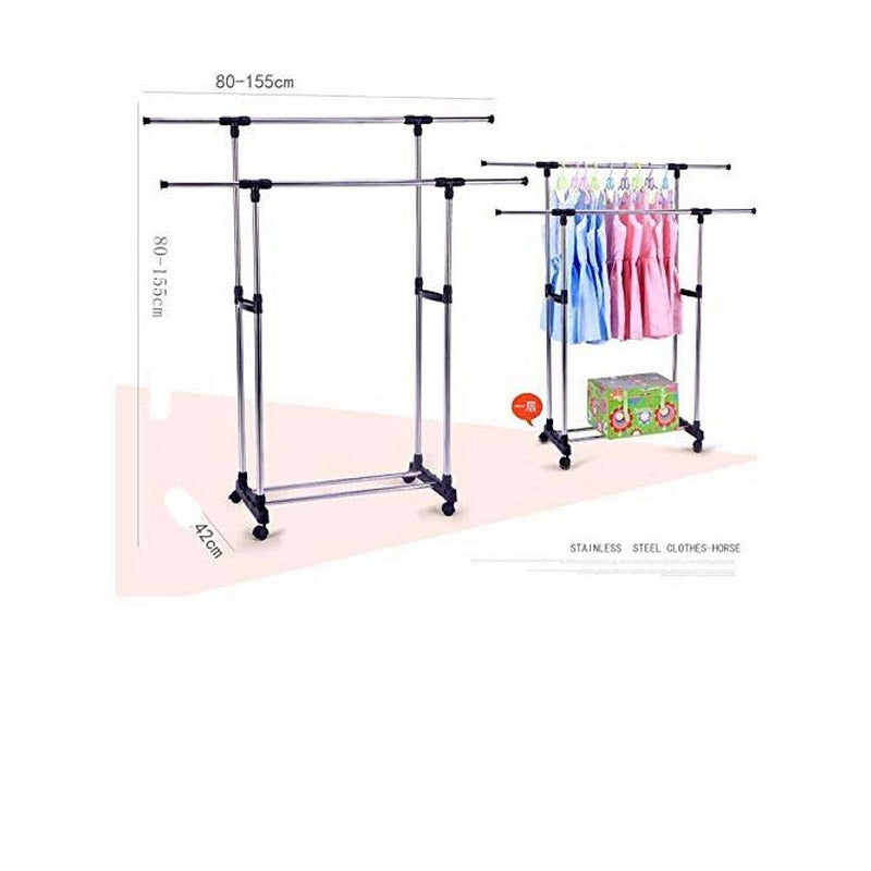Double Pole Cloth Rail with Wheels