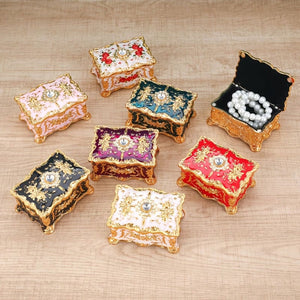 Close-up of the floral pattern on a decorative jewelry box