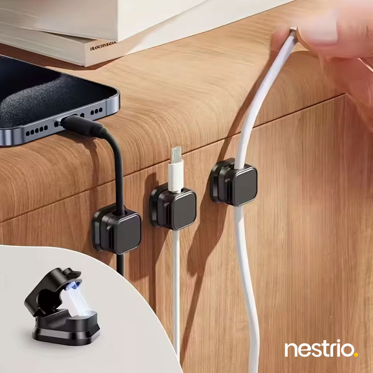 Magnetic 12pcs Sticky Cable Organizer Clips for Desk Home and Office Cable Management