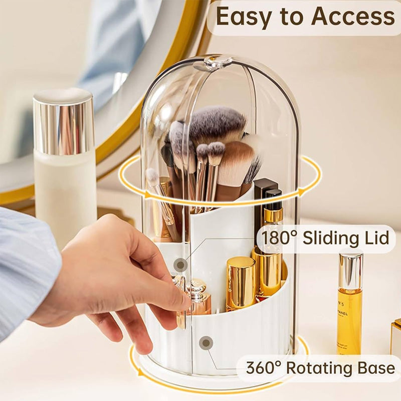Rotating Makeup Brush Holder With Sliding Lid