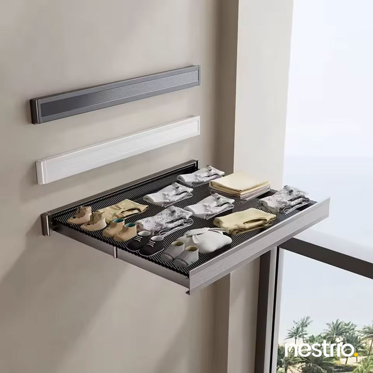 Space Saving wall Mounted Cloth Drying Rack With Hook