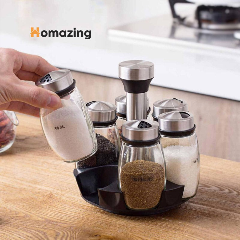 6Pcs Seasoning Spice Jar Rack 360 Rotating