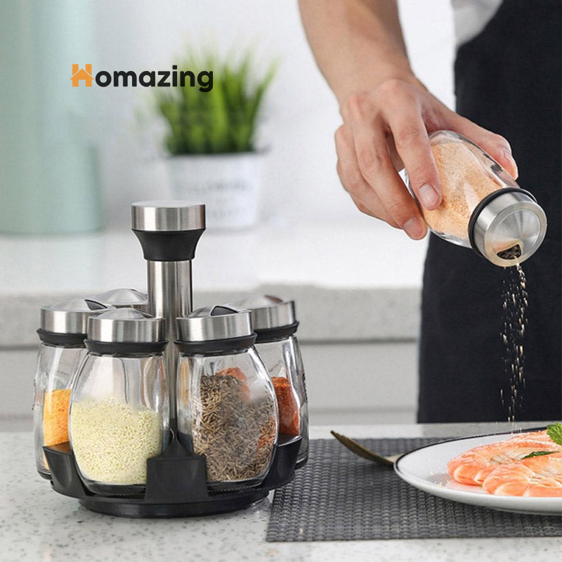 6Pcs Seasoning Spice Jar Rack 360 Rotating