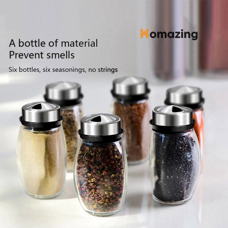 6Pcs Seasoning Spice Jar Rack 360 Rotating