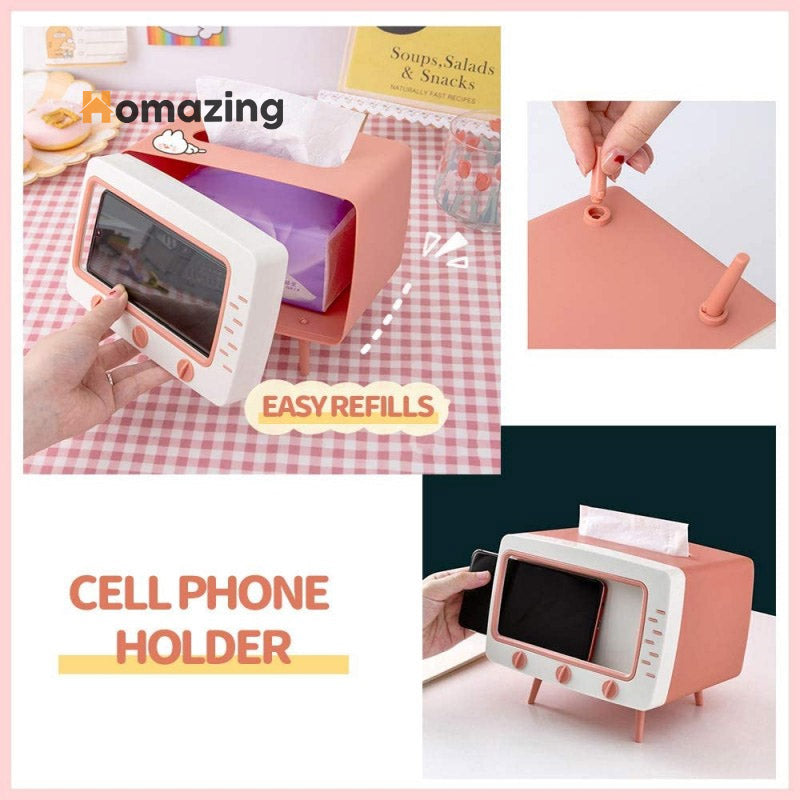 Creative Tv Tissue Box Holder With Phone Holder