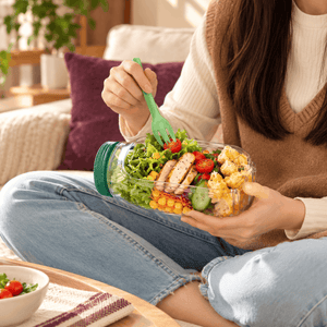 Portable Salad & Meal Prep Jar with Dressing Cup