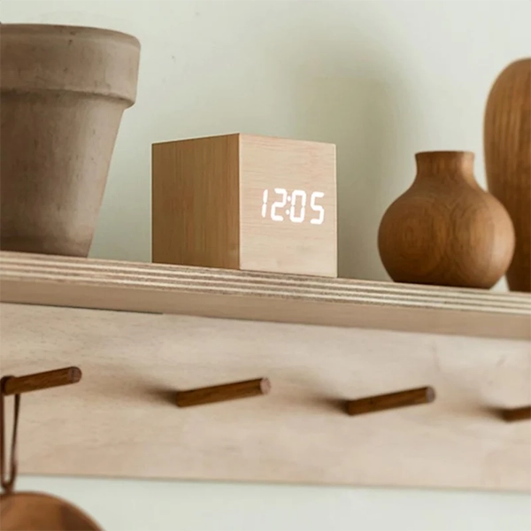 Wood LED Table Clock With Alarm & Voice Control