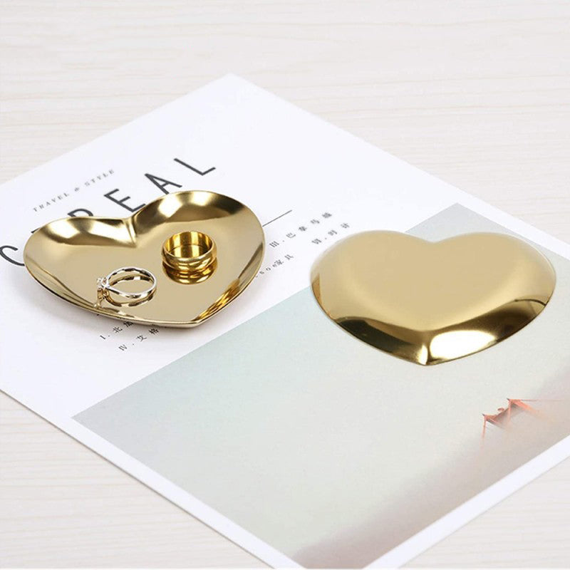 Gold Metal Jewelry Tray Heart Shaped