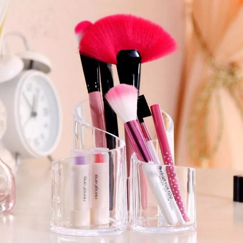 Acrylic 3 Compartment Cosmetic Brush Holder