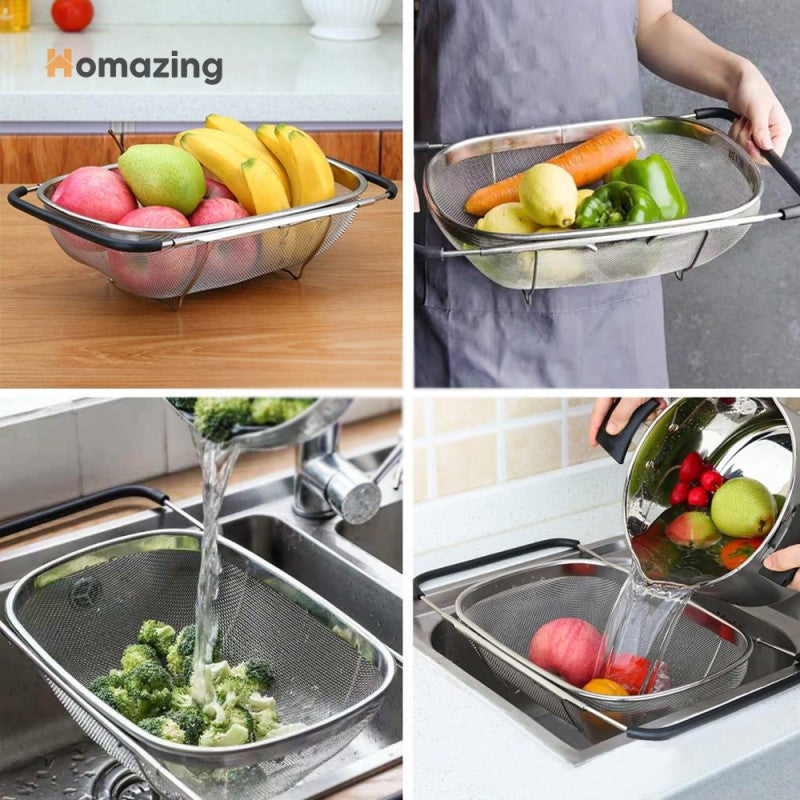 Over The Sink Colander Strainer Basket Stainless Steel
