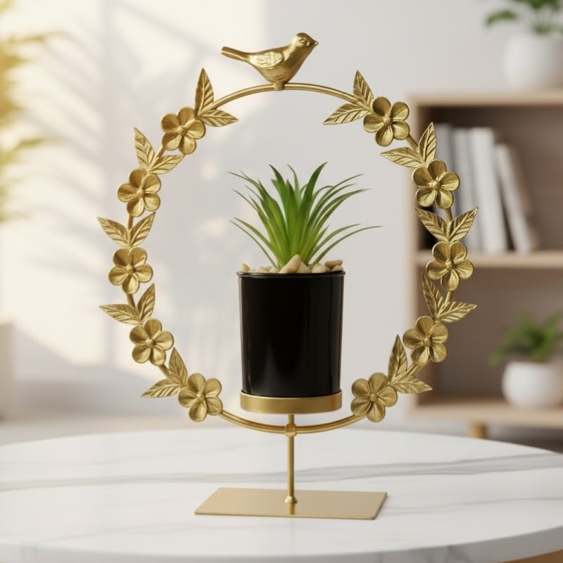 Golden Metal Flower Pot Decoration Piece