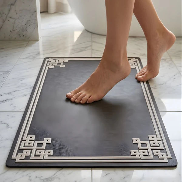 Premium Geometric Border Nappa Leather Mat Ultra Non Slip Floor Mat