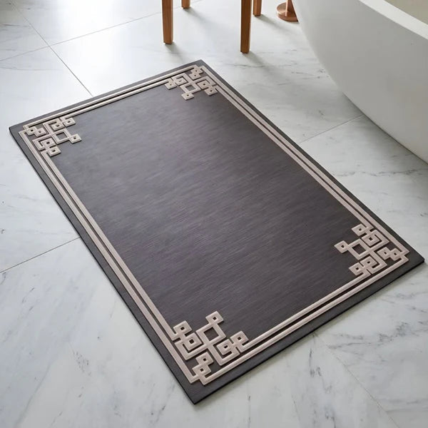 Premium Geometric Border Nappa Leather Mat Ultra Non Slip Floor Mat