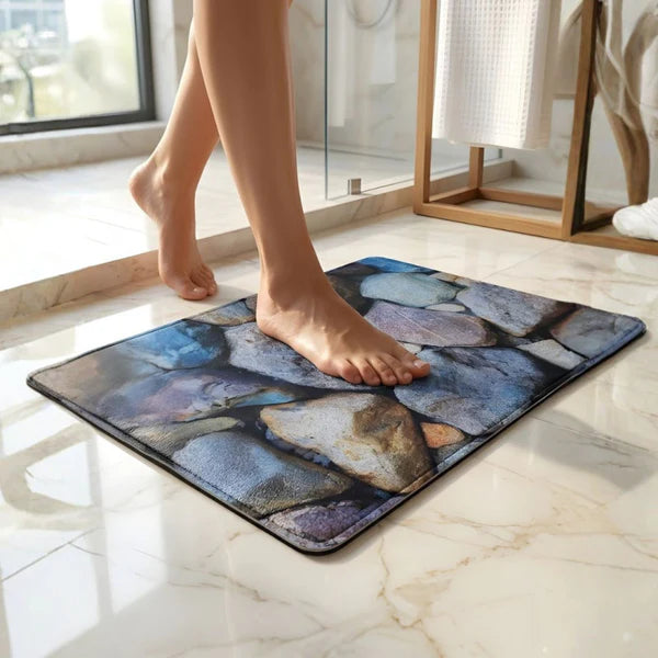 3D Realistic River Stone Nappa Leather Bath Mat Ultra Soft Non Slip Mat