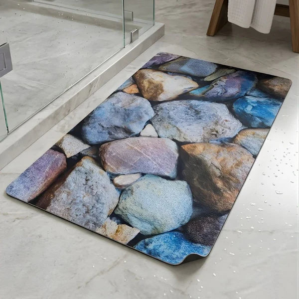 3D Realistic River Stone Nappa Leather Bath Mat Ultra Soft Non Slip Mat