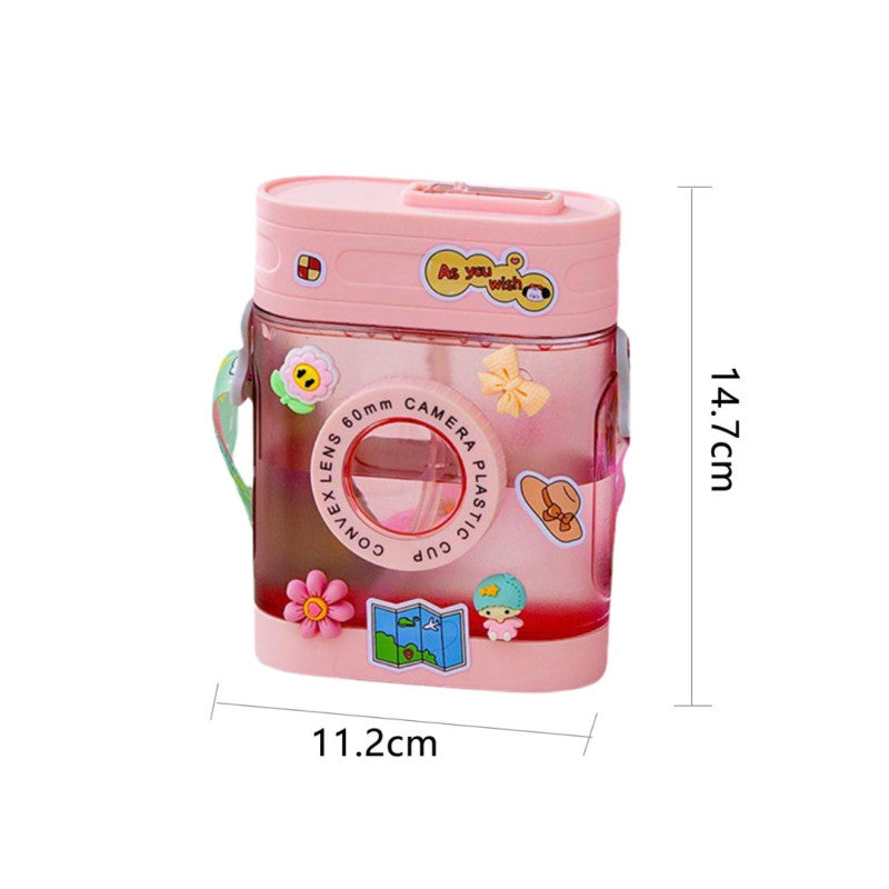 Cute Camera Water Bottle with Straw Leakproof Drinking Bottle