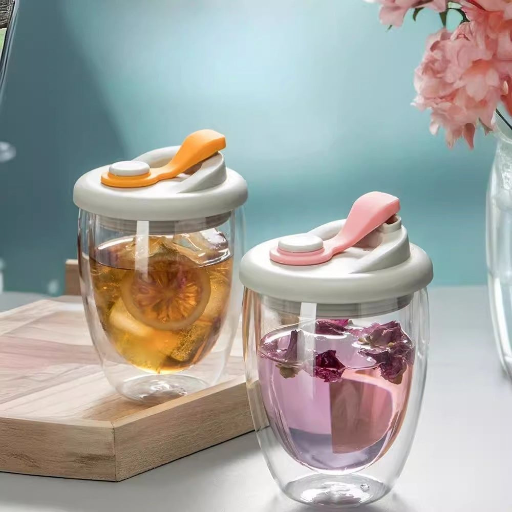 Double Wall Glass Mug With Lid