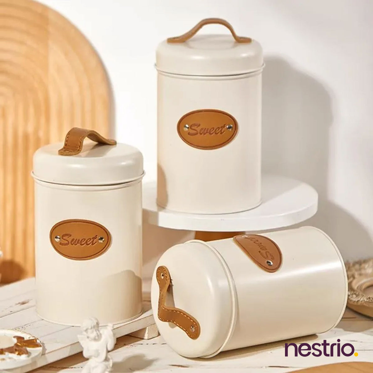 3pcs Metal Coffee Tea Sugar Storage Containers with Bamboo Lids Sealed Kitchen Canisters