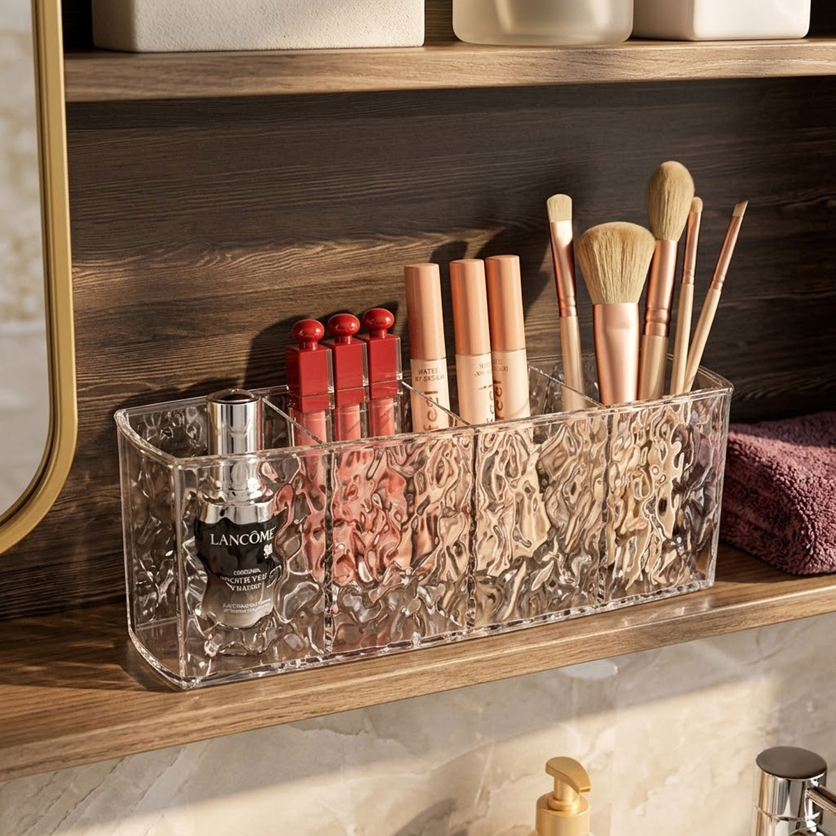 Four separate sections of a makeup brush storage holder