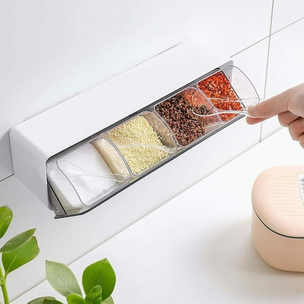 Four Grid Seasoning Box Wall Mounted