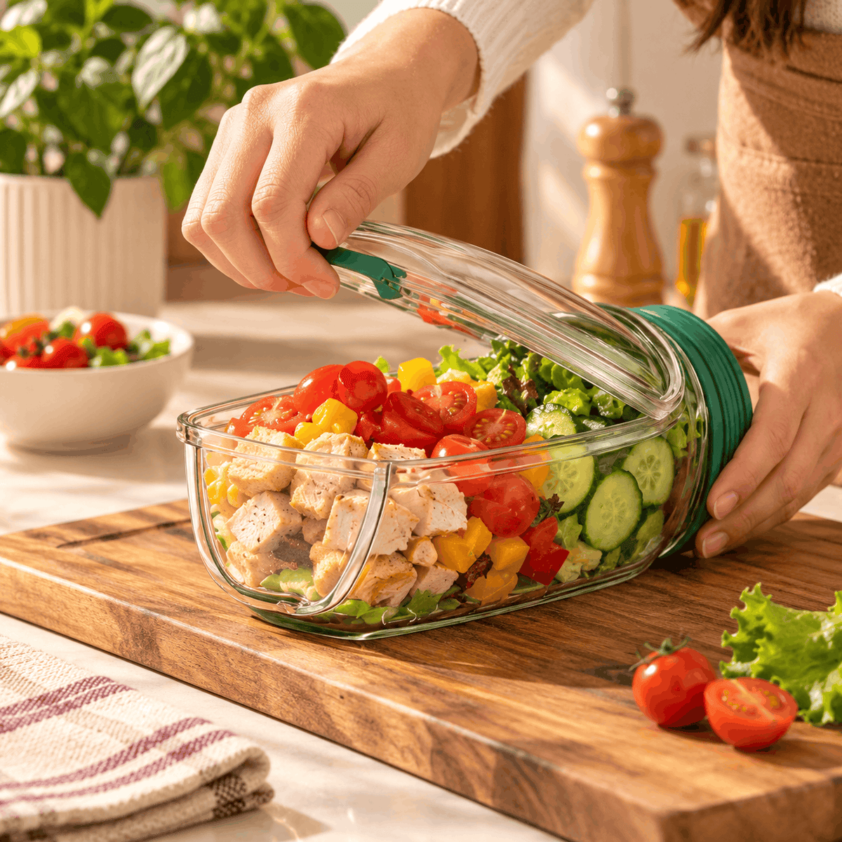 Portable Salad & Meal Prep Jar with Dressing Cup
