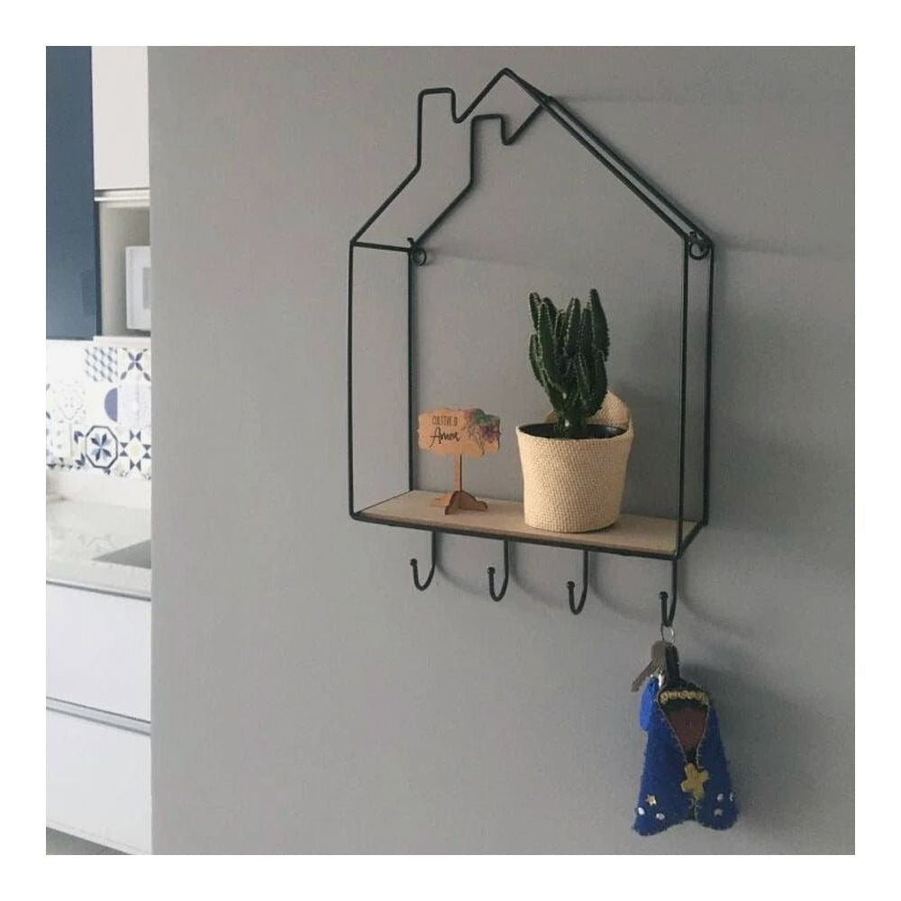 Hut Style Wall Shelf With Hooks-A