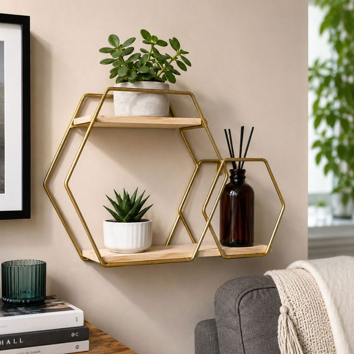 Decorative Two-Tier Hexagonal Storage Shelf