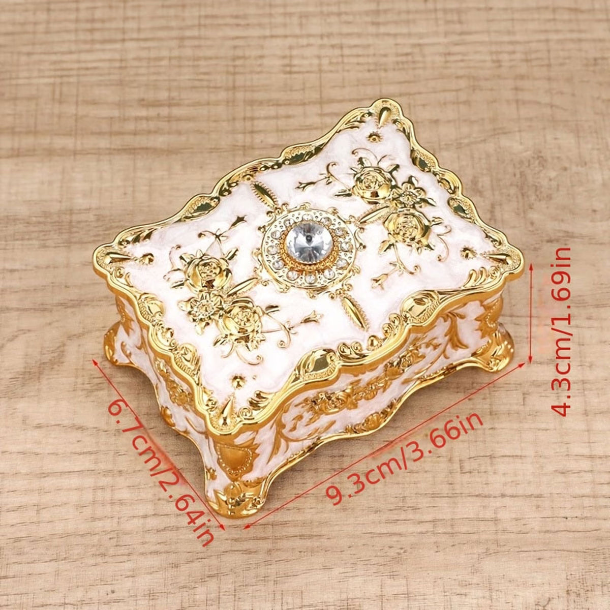 Floral jewelry box displayed on a bedroom dressing table