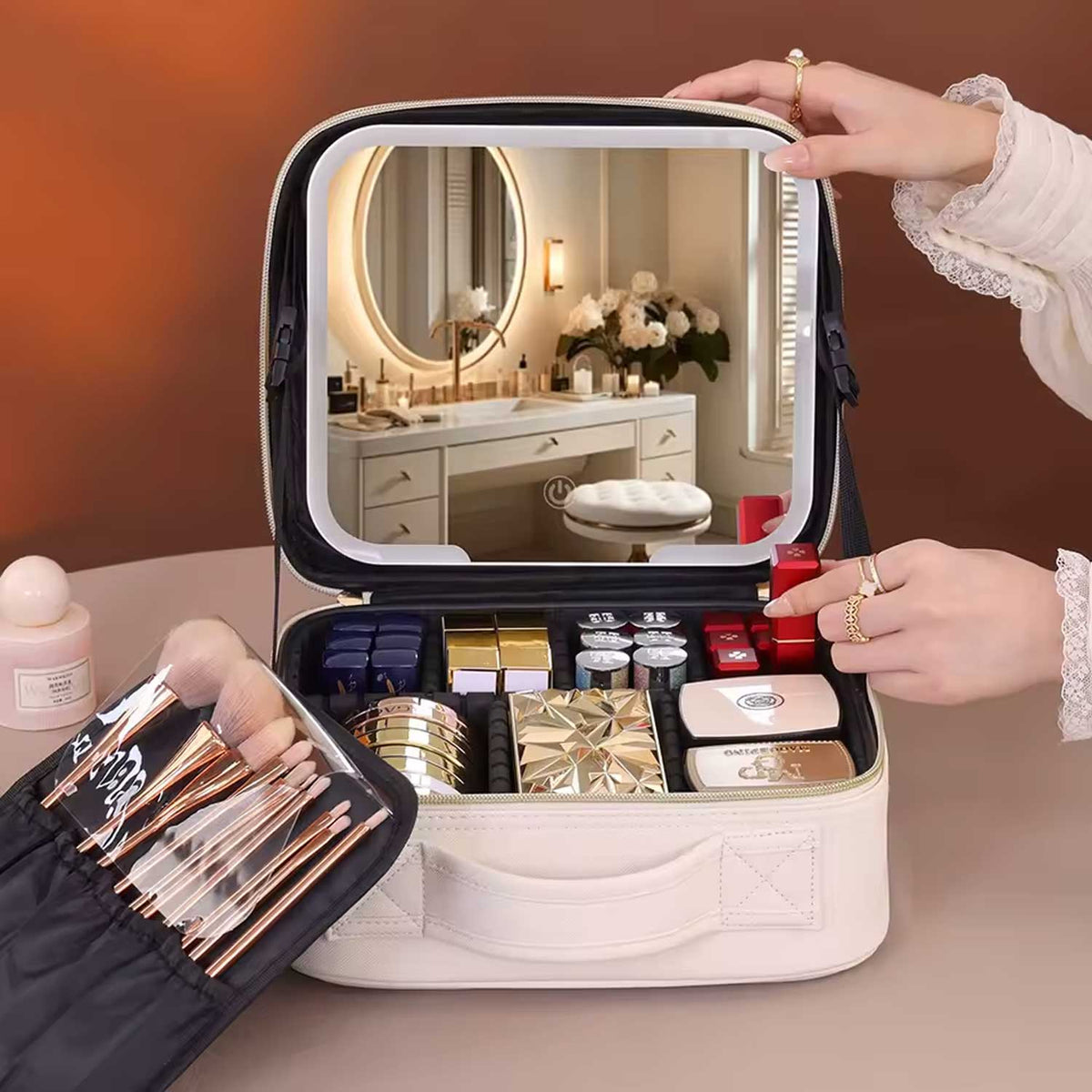 Smart LED Cosmetic Makeup Organizer with Multi-Compartment Storage
