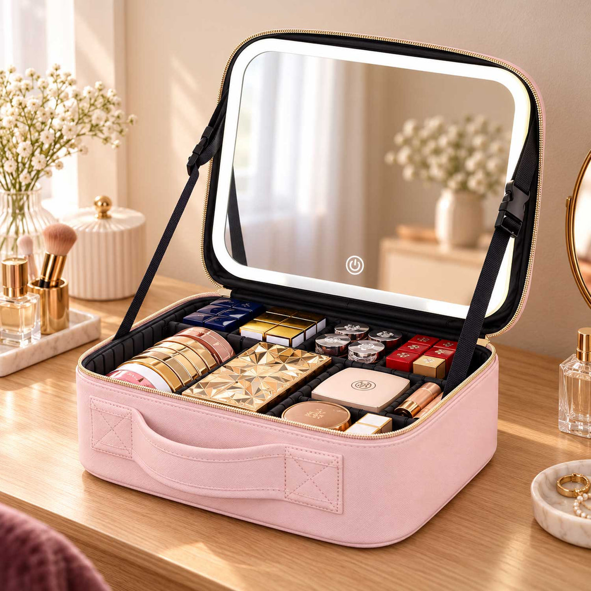 Smart LED Cosmetic Makeup Organizer with Multi-Compartment Storage