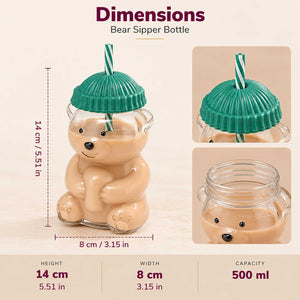 500ml bear shaped glass cup sizing reference showing product height and width