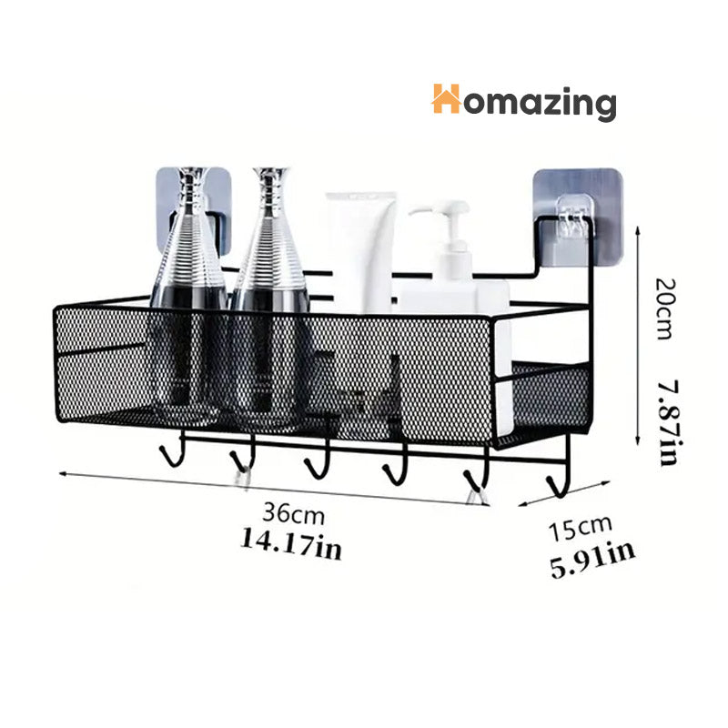 Meshed Wall Shelf With Hooks