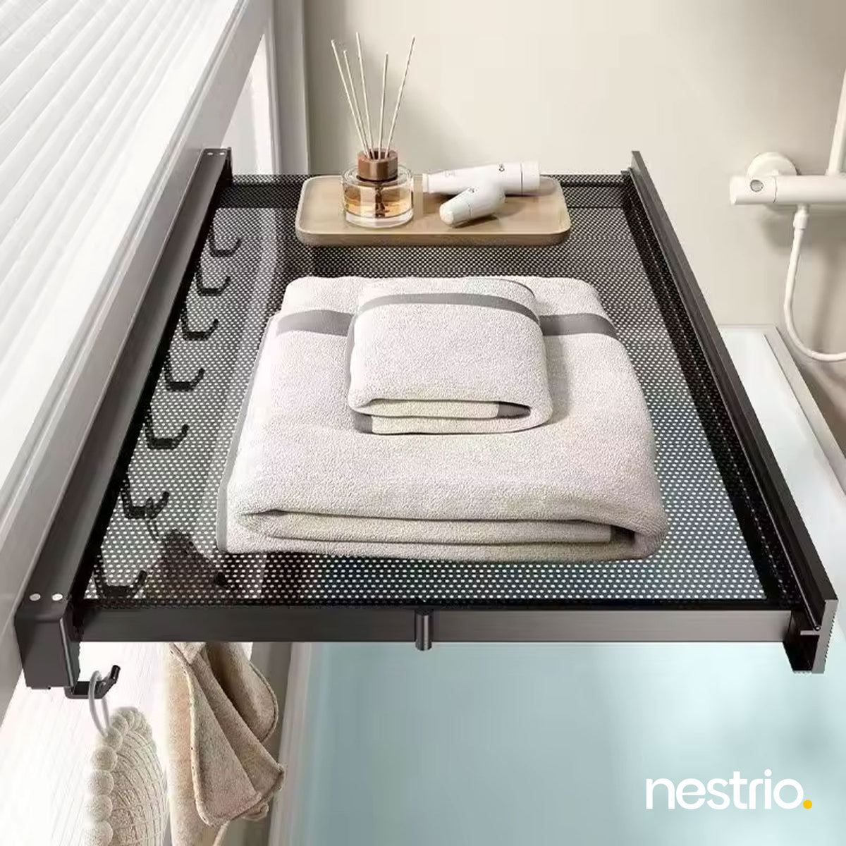 Space Saving wall Mounted Cloth Drying Rack With Hook