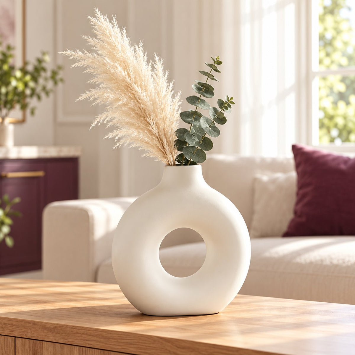 Aesthetic White Donut Vase for Tabletop Décor