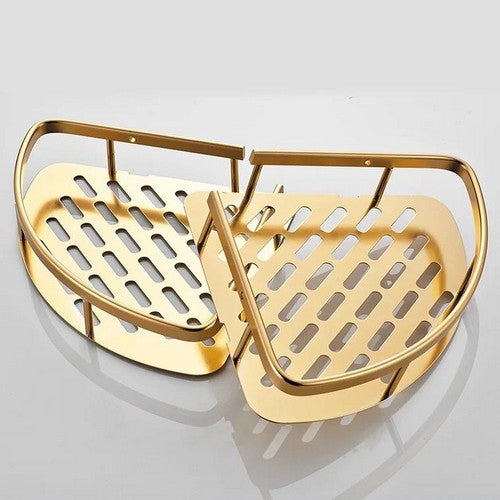 2 Layer Aluminum Golden plated Bathroom Shelf