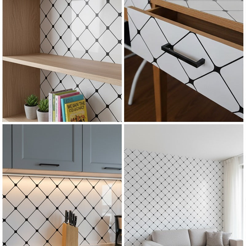 Marble Adhesive Sheet Black And White Diagonal Pattern Design