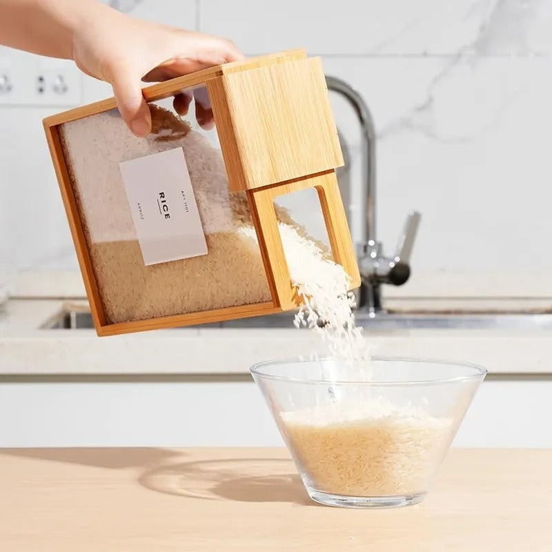 Wooden Rice Jar Box Premium Kitchen Storage Container