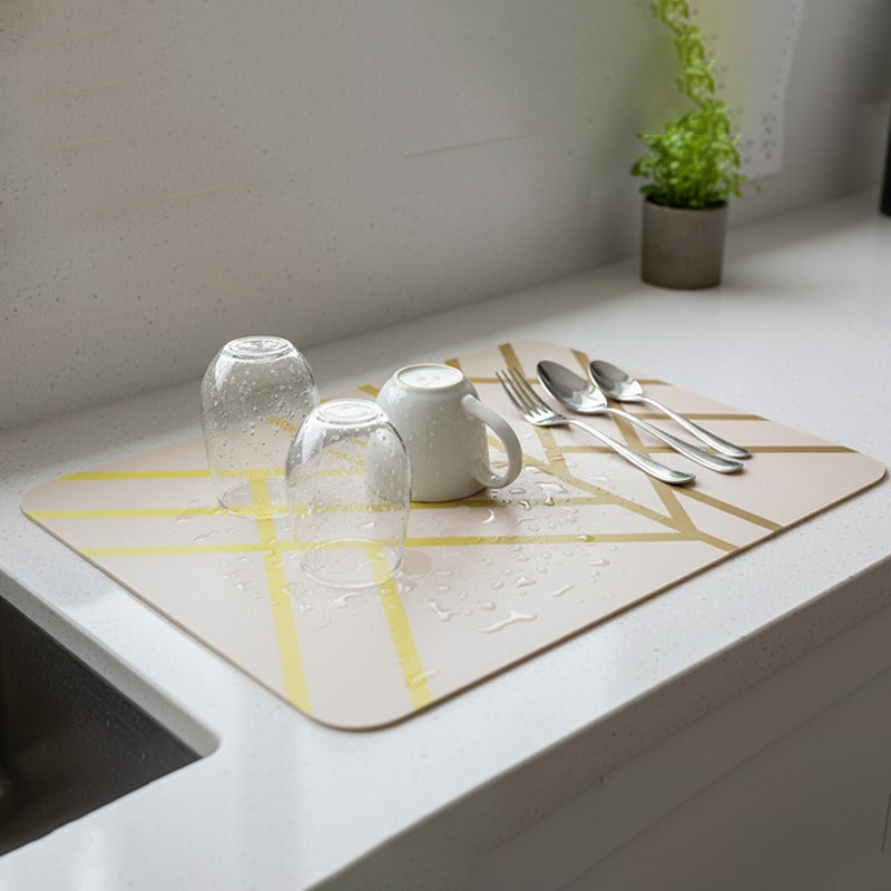 Anti-Slip Dish Drying/Dining Table Mat-Dual-Tone Geometric Grid Design