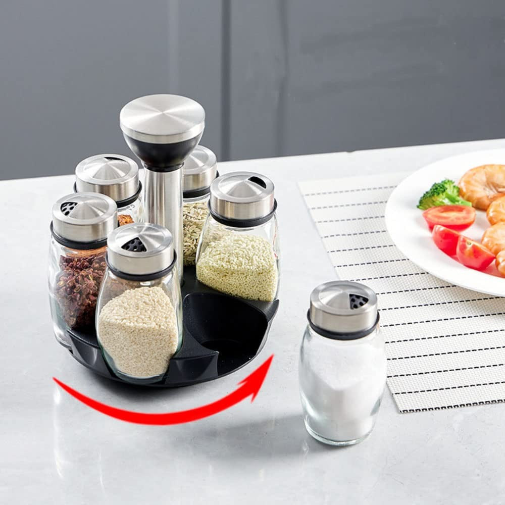 6Pcs Seasoning Spice Jar Rack 360 Rotating