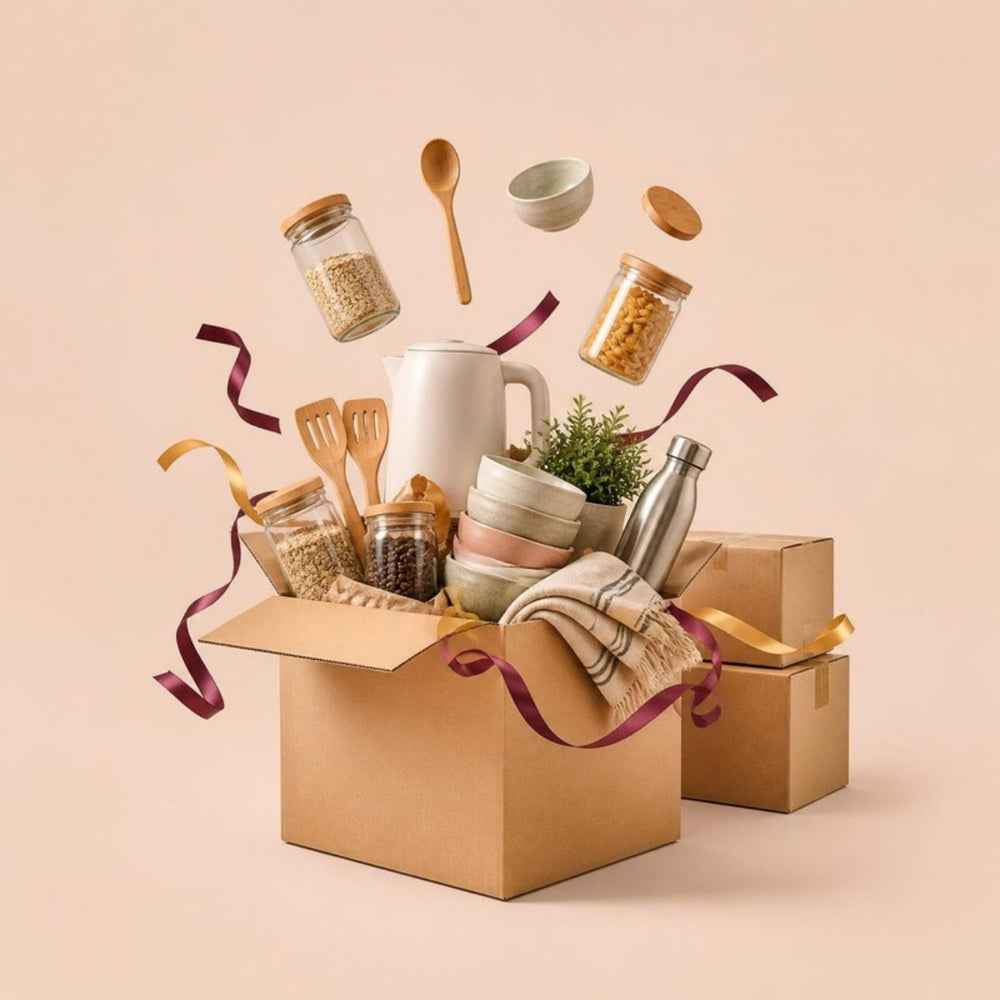 A carton full of Nestrio home and kitchen products